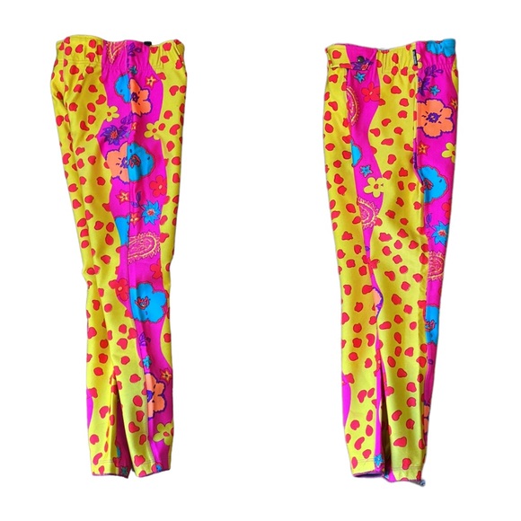 Obermeyer Vintage Bright Neon Floral Pattern Ski Snow Pants Made in USA Small S - Picture 3 of 13